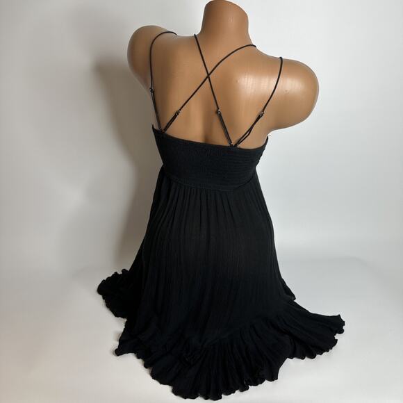 FREE PEOPLE Adella Black Mini Slip Dress Boho Crochet Lace Strappy Small Witchy - Picture 2 of 9